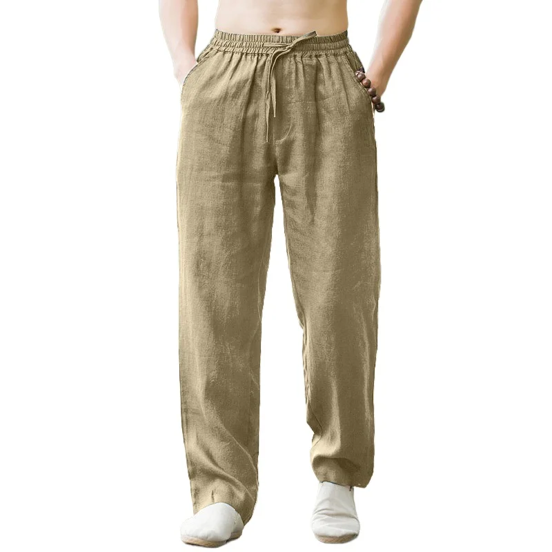 New Men\'s Linen Pants Sweatwear Solid Color Breathable Trousers Cotton Fitness Lightweight Casual Summer Men Beach Pants