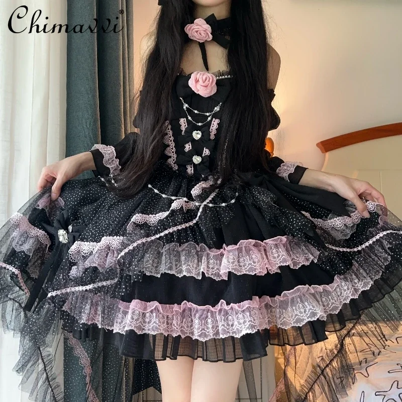 Prinzessin Stil Lolita Kleid Frühling und Sommer Neue Süße Mädchen Dame Hohe Taille Elegante Geburtstag Party Kurze Kleider für Frauen