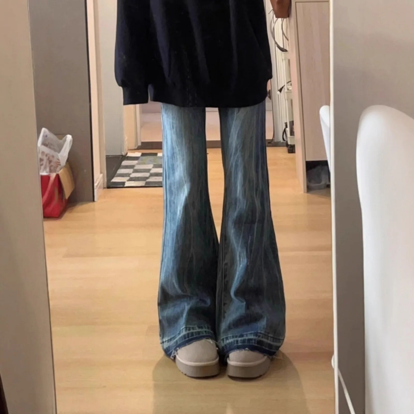 Tall Extended Retro Micro-pull Jeans Women's American Thin 175 Super Long Flared Pants Without Sticking To The Legs