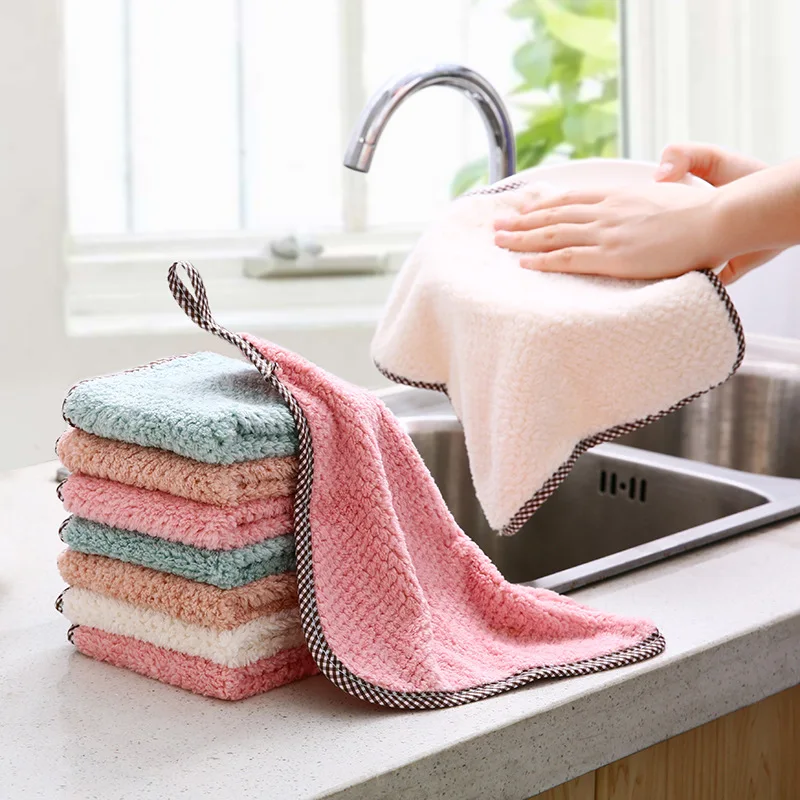 Hanging-style Double-sided Pineapple Pattern Kitchen Coral Fleece Cloth Lint-free, Absorbent Hand Towel Oil-resistant Dish Cloth