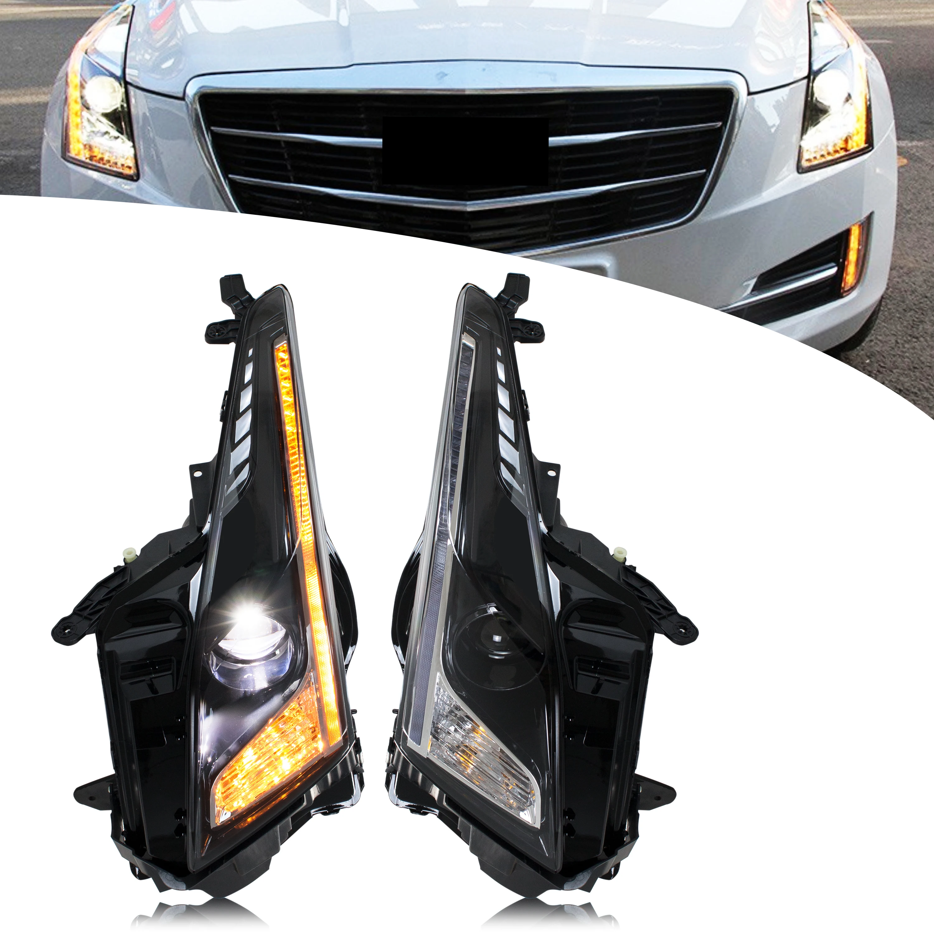 

LED Headlights for Cadillac ATS 2013-2018 DRL Projector Sequential Turn Signal Front Lamps Pair Assembly [Not Fit HID Model]