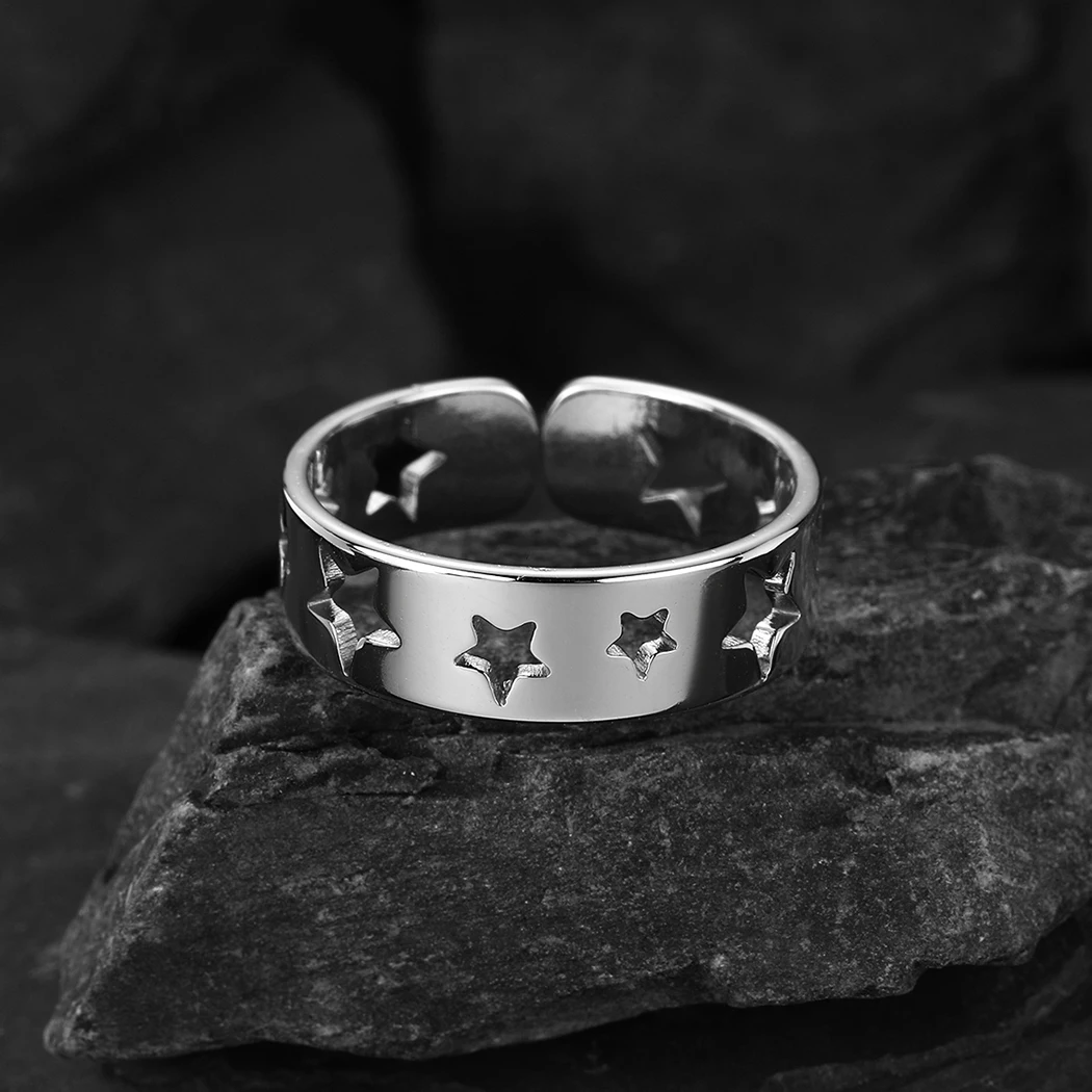 Cxwind Stainless Steel Openwork Ring, Silver Rings Men Women, Silver Band Rings, Adjustable Rings Mother's Day Gift