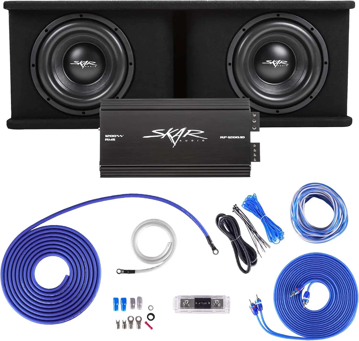 Two 10-Inch 2,400-Watt Complete Subwoofer Bass Package with Loaded Enclosure and Amplifier Included
