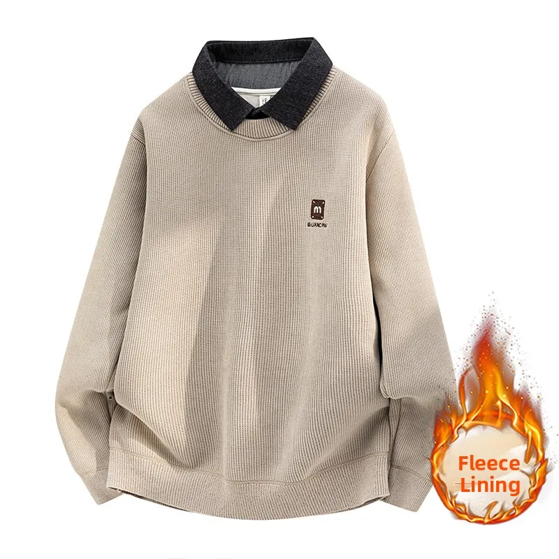 

Мужской вязаный свитер с воротником-стойкой на флисовой подкладке, базовый слой для сохранения тепла, молодежный модный зимний вариант, цветной, с длинными рукавами, из полиэстера