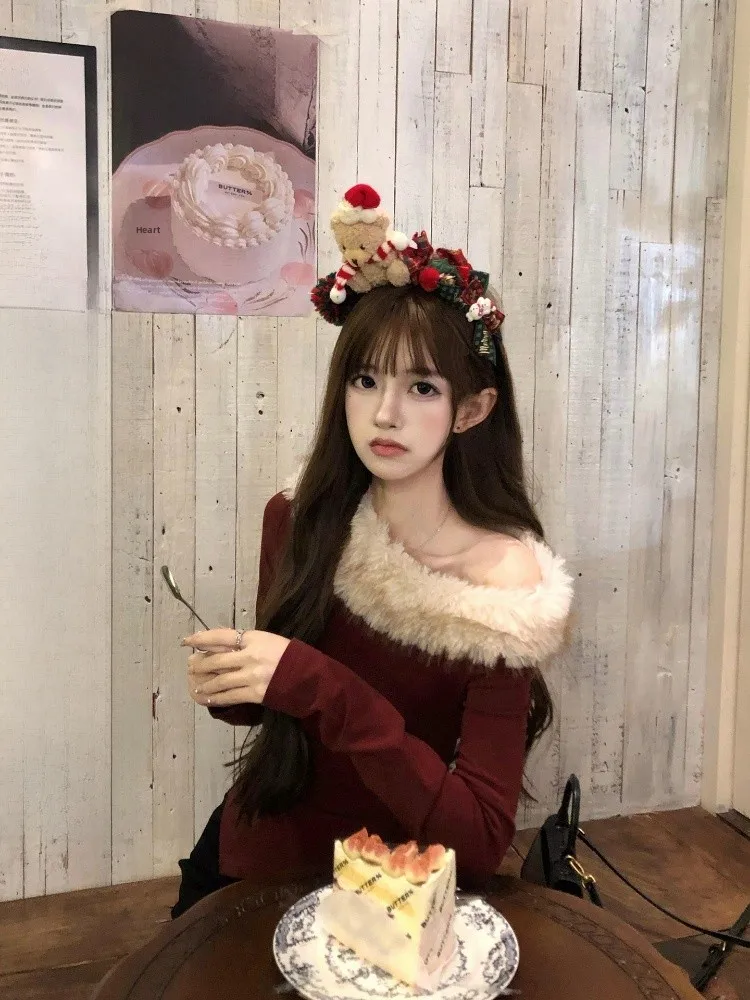 

Вязаный свитер в стиле ретро с открытыми плечами, женский, осенне-зимний, новый, повседневный дизайн, с меховым воротником, трикотаж