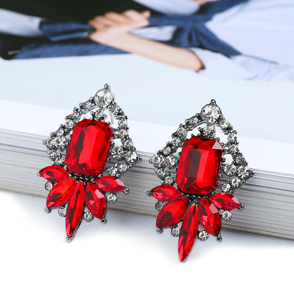 Korean Fashion Shiny Galss Big Stud Earrings For Women Trend Luxury Unusual Glamorous Decor Bridesmaids Wedding Party Jewelry