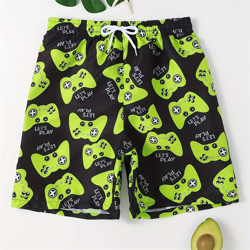 

2025 3d Printed Gamepad Beach Shorts Men Cartoon Graphic Swimming Trunks Kids Summer Hawaiian Surf Board Shorts With Drawstring