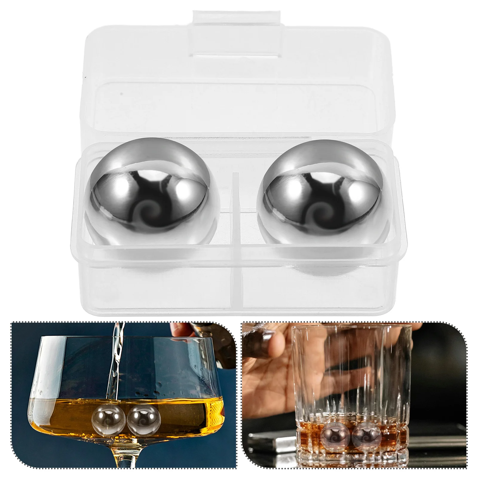 2 Pcs Whiskey Stainless Steel Ball Reusable Balls Stones Chilling Silver for Drinks Man