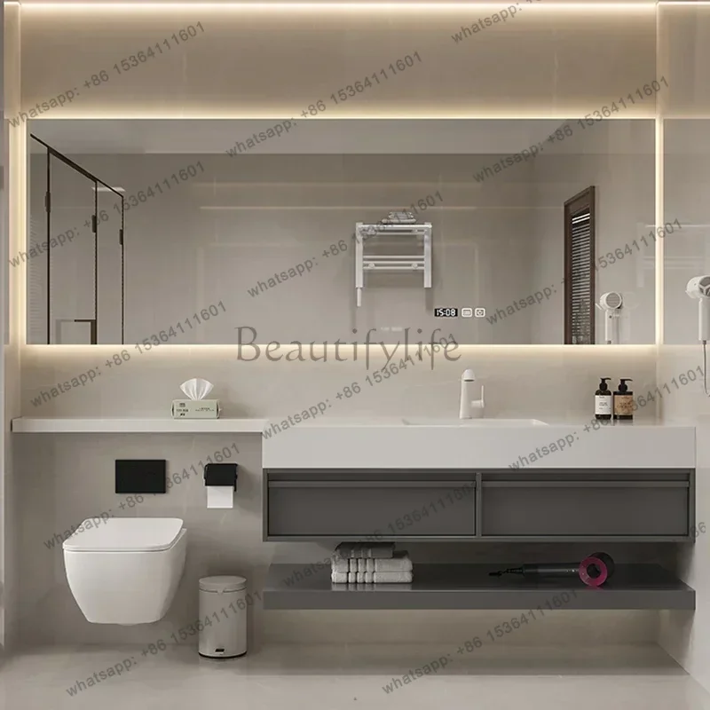 

Italian Simple Rock Panel Smart Bathroom Cabinet Vanity with Sink Large Capacity Storage Home Furniture