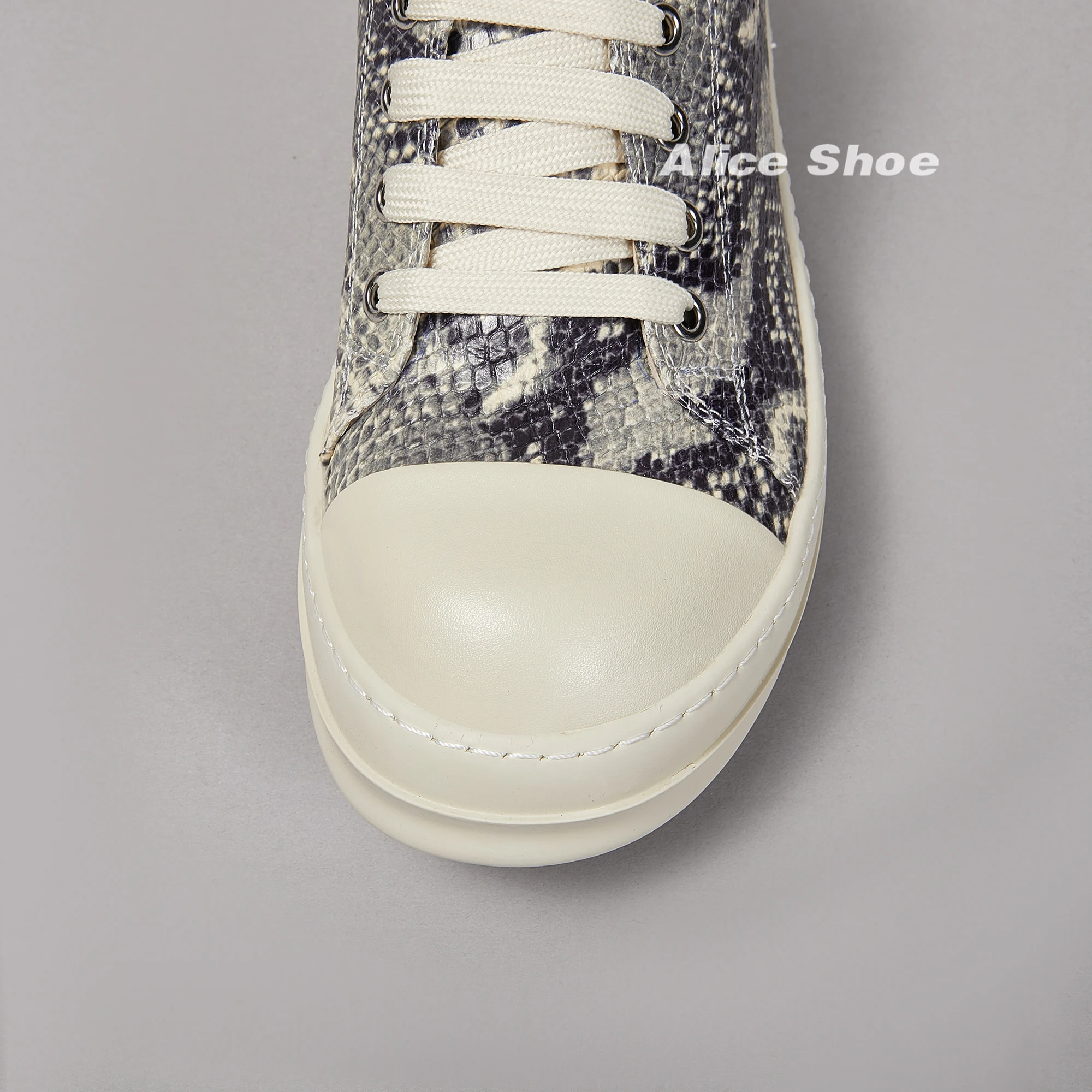 Merk Heren Schoen Casual Lederen Lage Top Vrouwen Sneaker Python-Reliëf Platte Luxe Wow-En Designer Icks Dikke Zool Zwarte Platte Schoen