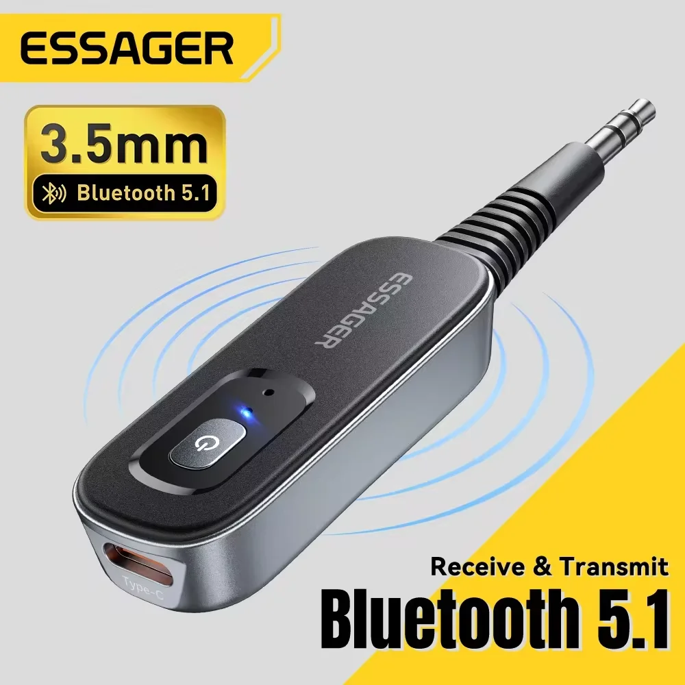 Essager-Receptor de Áudio Bluetooth Sem Fio, Transmissor 2-em 1, Estéreo, Fones de Ouvido, TV, Carro, 3,5mm, AUX, TV