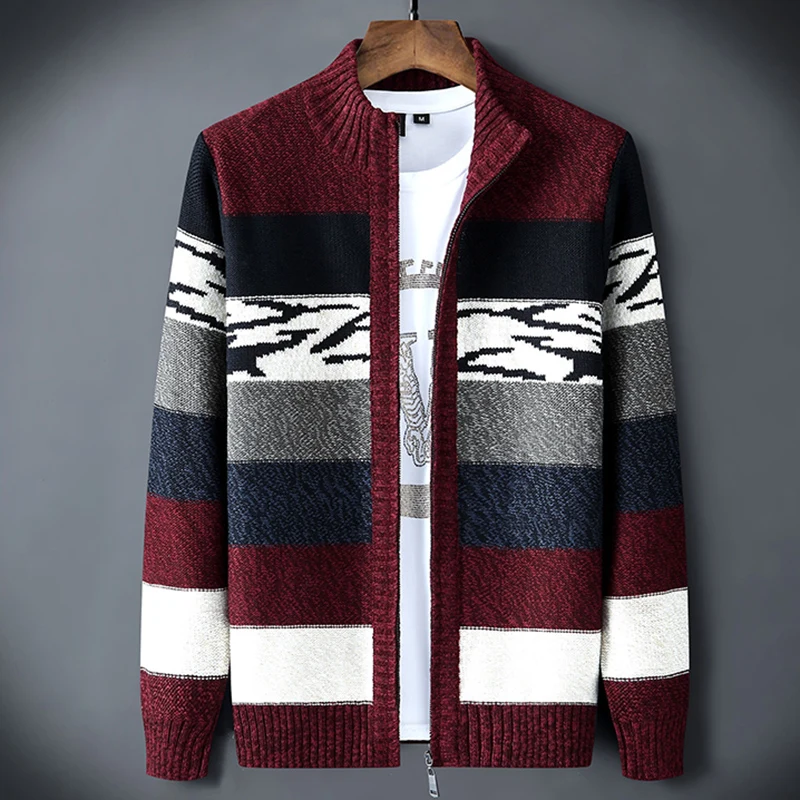 Knit Men 's Clothing Cardigan Men Wool Cotton Sweatercoat Striped Fashion christmas Autumn Knitted Sweater Coat Jackets for Man