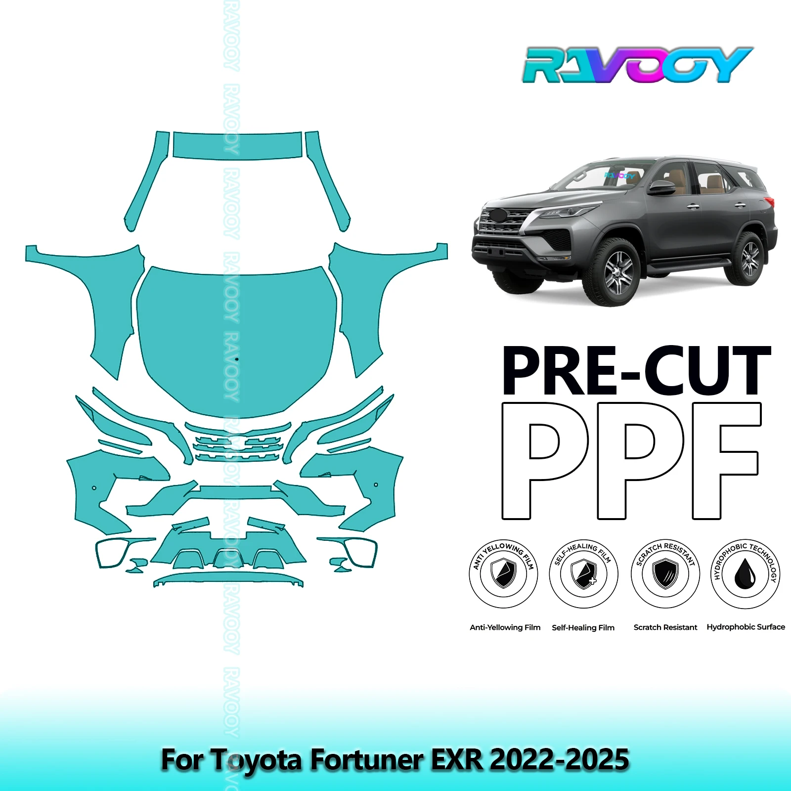 

8.5Mil Precut Paint Protection Film PPF Clear Bra Front Kit For Toyota Fortuner EXR 2022-2025