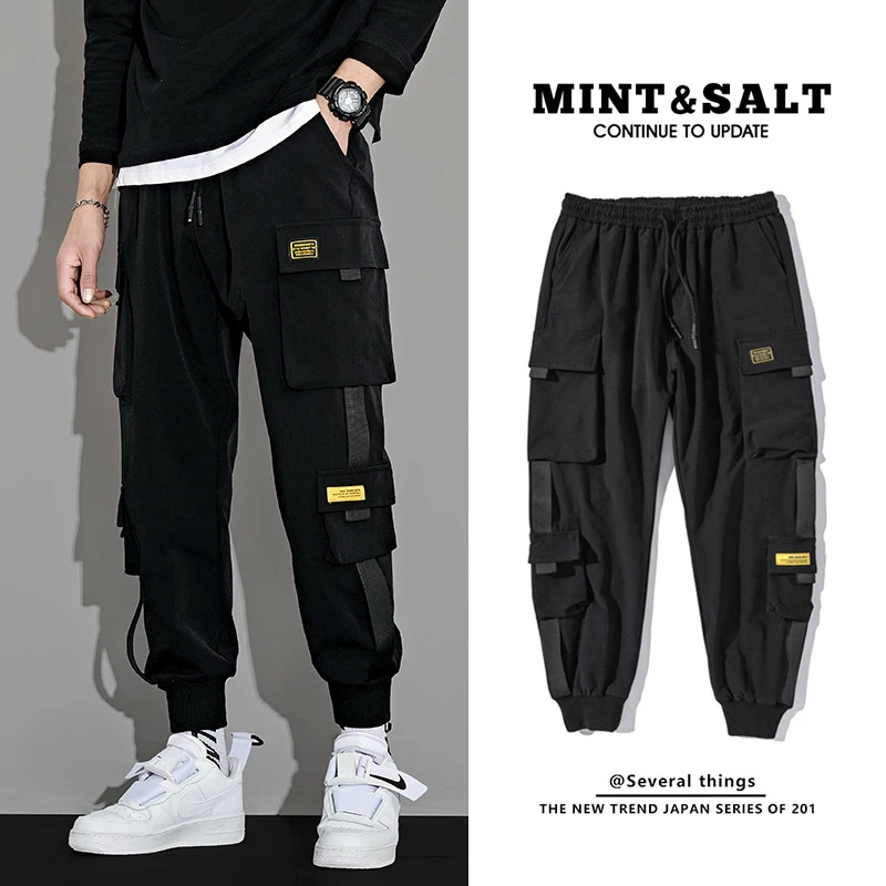 

Men Block Black Pocket Cargo Pants Harem Joggers Harajuku Sweatpant Hip Hop Tactical Trousers