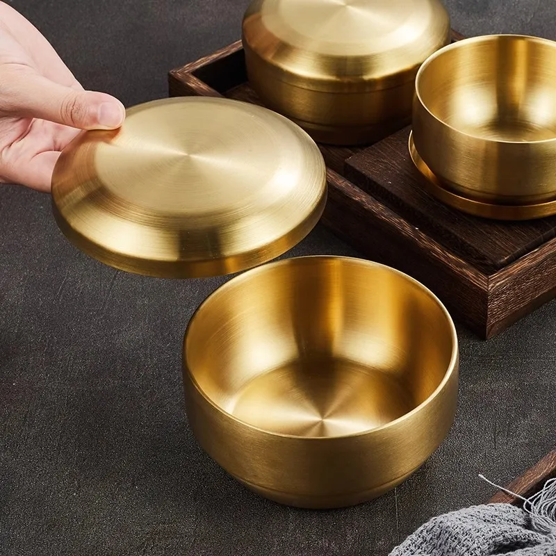 二重層ステンレス鋼304食品グレード子供用バケツボウルセットクリエイティブボップ韓国風スープバケツと蓋付き韓国風食器土鍋プレート