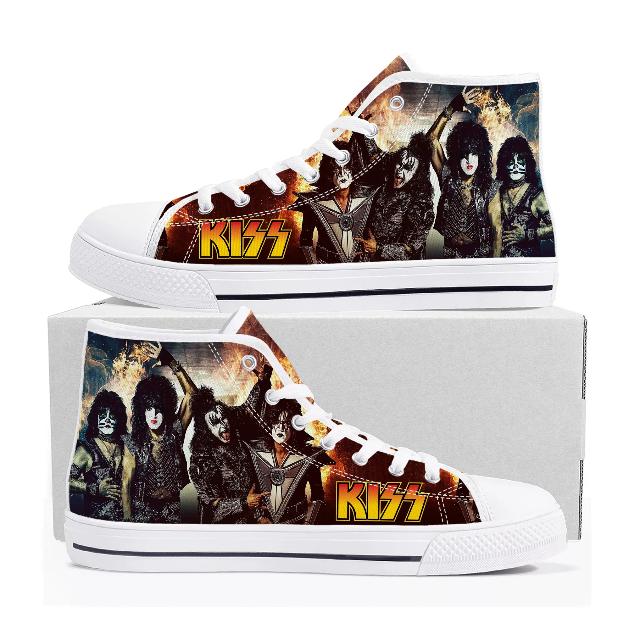 Heavy Metal Kiss Rock Band High Top High Quality Sneakers Mens Womens Teenager Canvas Sneaker Casual Couple Shoes Custom Shoe