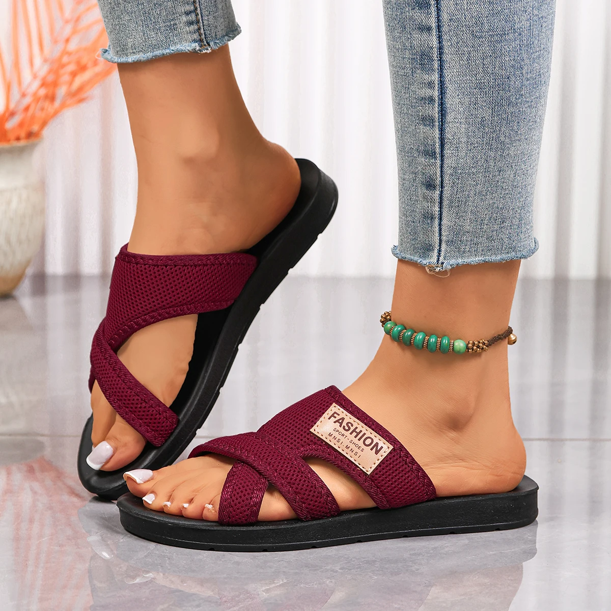 

*Summer New Round Headed Flat Bottomed Comfortable Casual Slippers Fashionable Sexy Non Slip Wear-resistant Slippers for Women