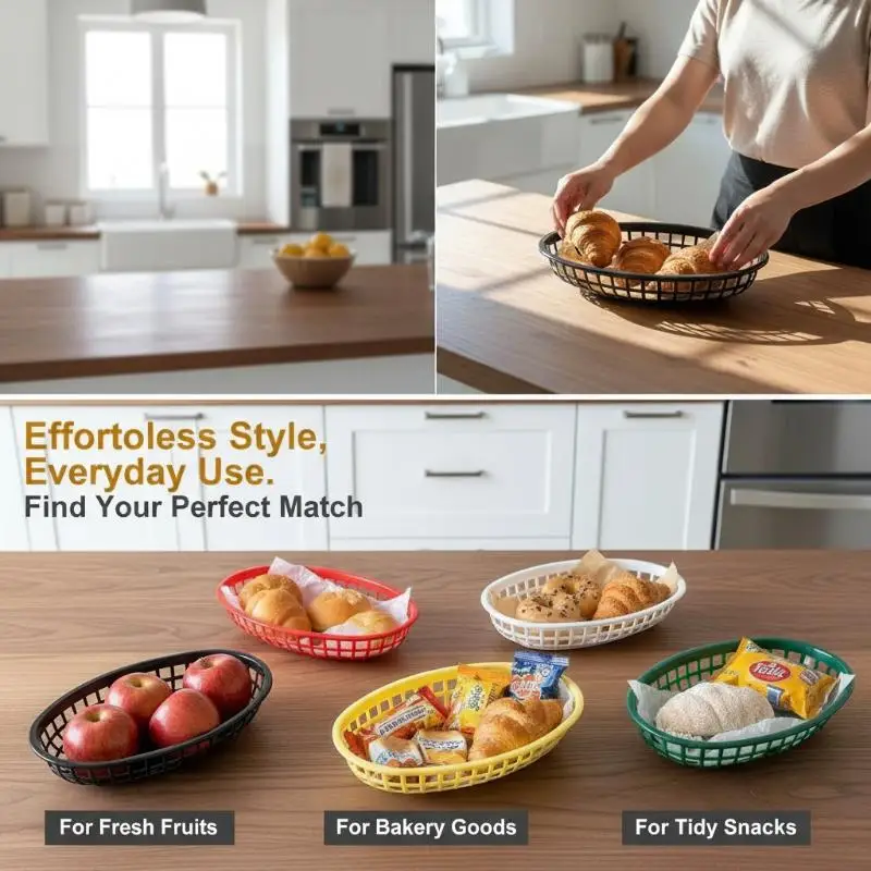 10Pcs Food Serving Tray Plastic Tray Oval Fast Food Platter For Wings Nachos Fries Bread Plastic Baskets Plastic Fruit Tray