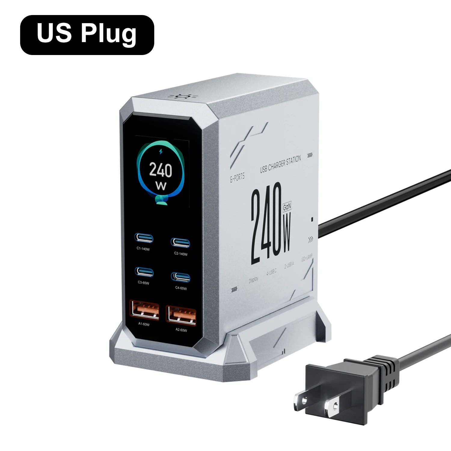 240 W GaN-Ladegerät 6-IN-1 140 W PD3.1 PPS USB Typ C Digitalanzeige Schnellladestation für iPhone 16 15 MacBook Laptops Samsung