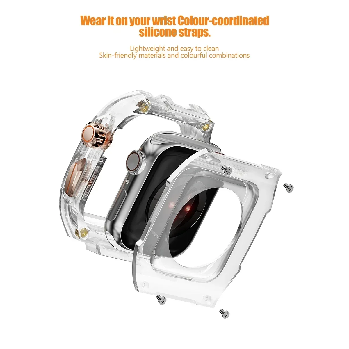 طقم تعديل حافظة واقية شفافة + حزام من البولي يوريثان لساعة أبل الترا 9 باند iWatch Series 10 9 8 7 6 5 4 45 مللي متر 44 مللي متر 49 مللي متر