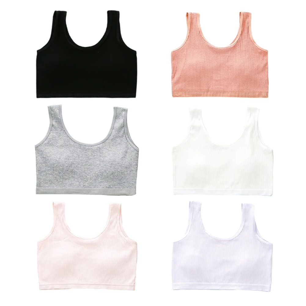 Children Girls Bras Underwear Cotton Teen Bra Girl Vest Solid Adolescente Kids Underwear Training With Chest Pad Cute Tops 6-12Y