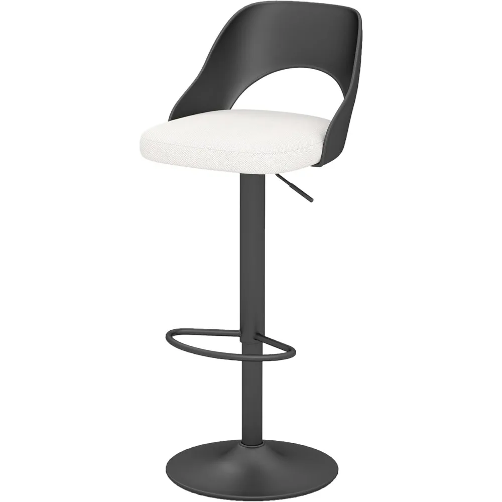 Modern Barstools 1 PC, Height Adjustable Swivel Counter Bar Stool with Hollowed-Out PP Black Back, Upholstered Bar Chair