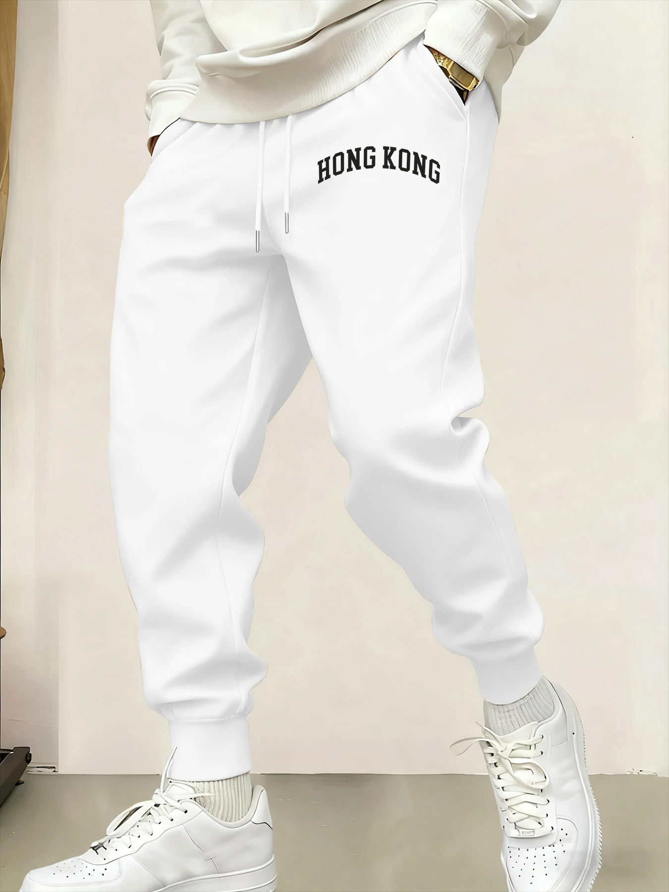 

Hong Kong Letter Creative Printing Male Sweatpants Soft Elastic Waist Pants Autumn Drawstring Pant Warm Casual Unisex Britches