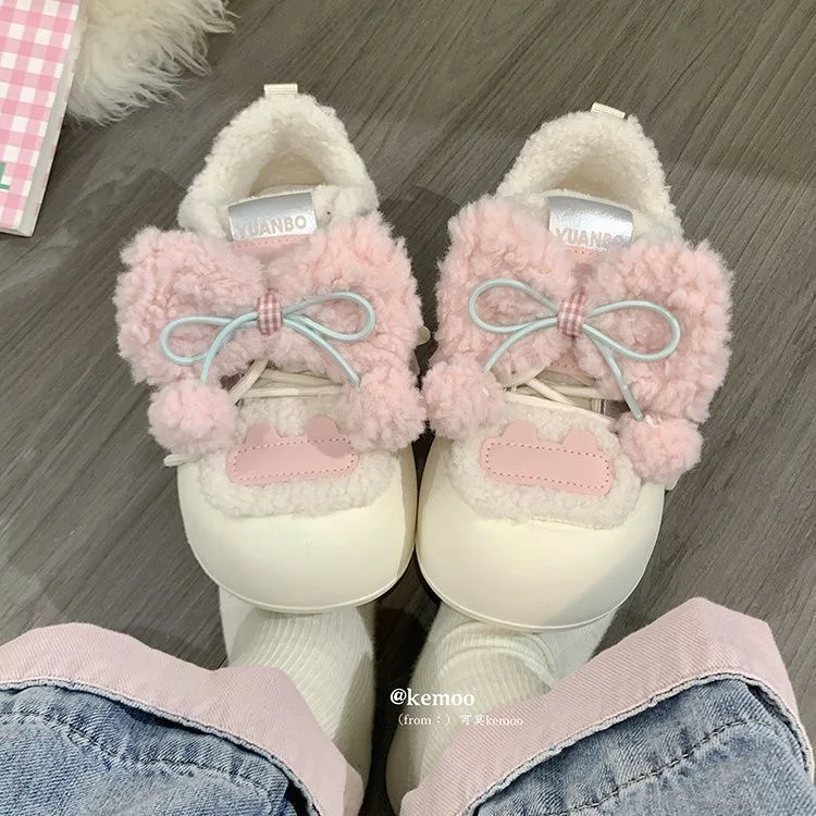 【1pair】shoe charm without shoes plush bow winter slipper shoes decoration sneaker ornament accessories shoes pin pendants shoe