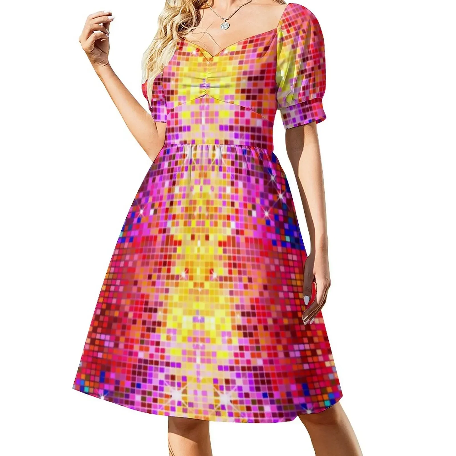 Copy of Copy of colorful tones geometric sparkling disco mirrors Sleeveless Dress women evening dress Dress