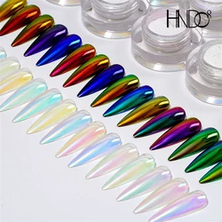 HNDO New 16 kolorów Aurora Chrome puder brokat do paznokci lustrzany efekt pigmentowy do dekoracja paznokci stylizacja Manicure