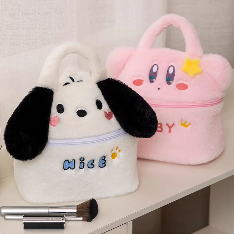 Sanrio Cute Plush Handbag Pochacco Kirby peluche Makeup Box brutto pesce Kawaii Makeup Box regali per ragazze