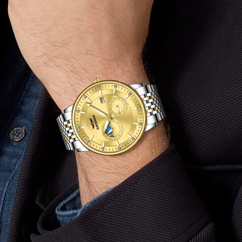 ساعة HAEMMER ميكانيكية أوتوماتيكية للرجال، ساعة عمل ستانلس ستيل للرجال، طراز كلاسيكي مقاوم للماء