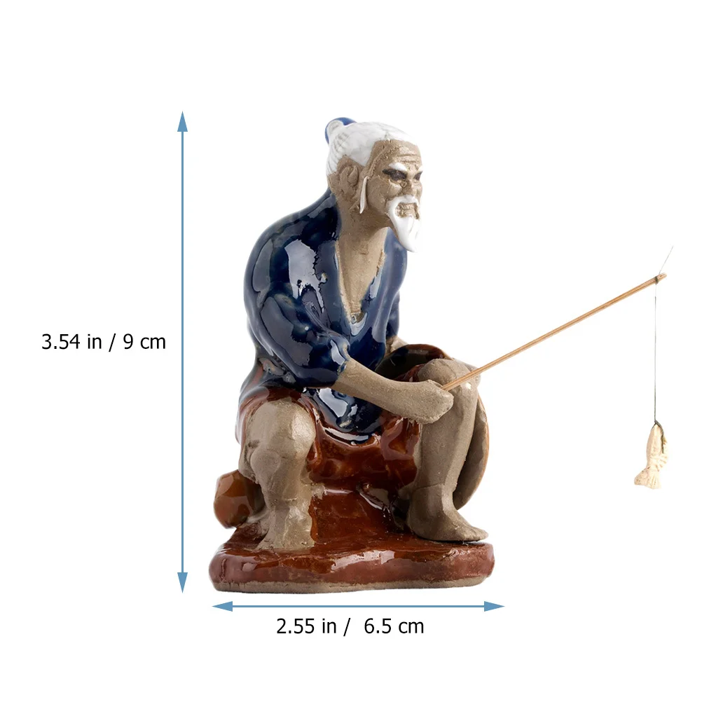 

2Pcs Old Fisherman Ceramic Ornament Desktop Decoration Fish Tank Rockery Sculpture Aquarium Decor Bonsai Decors