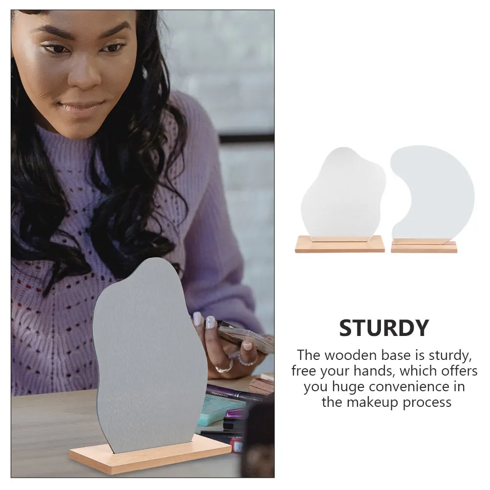 

2Pcs Makeup Mirrors Frameless Acrylic Desktop Mirror Wooden Base Stable Stand for Bedroom Living Room Vanity Table