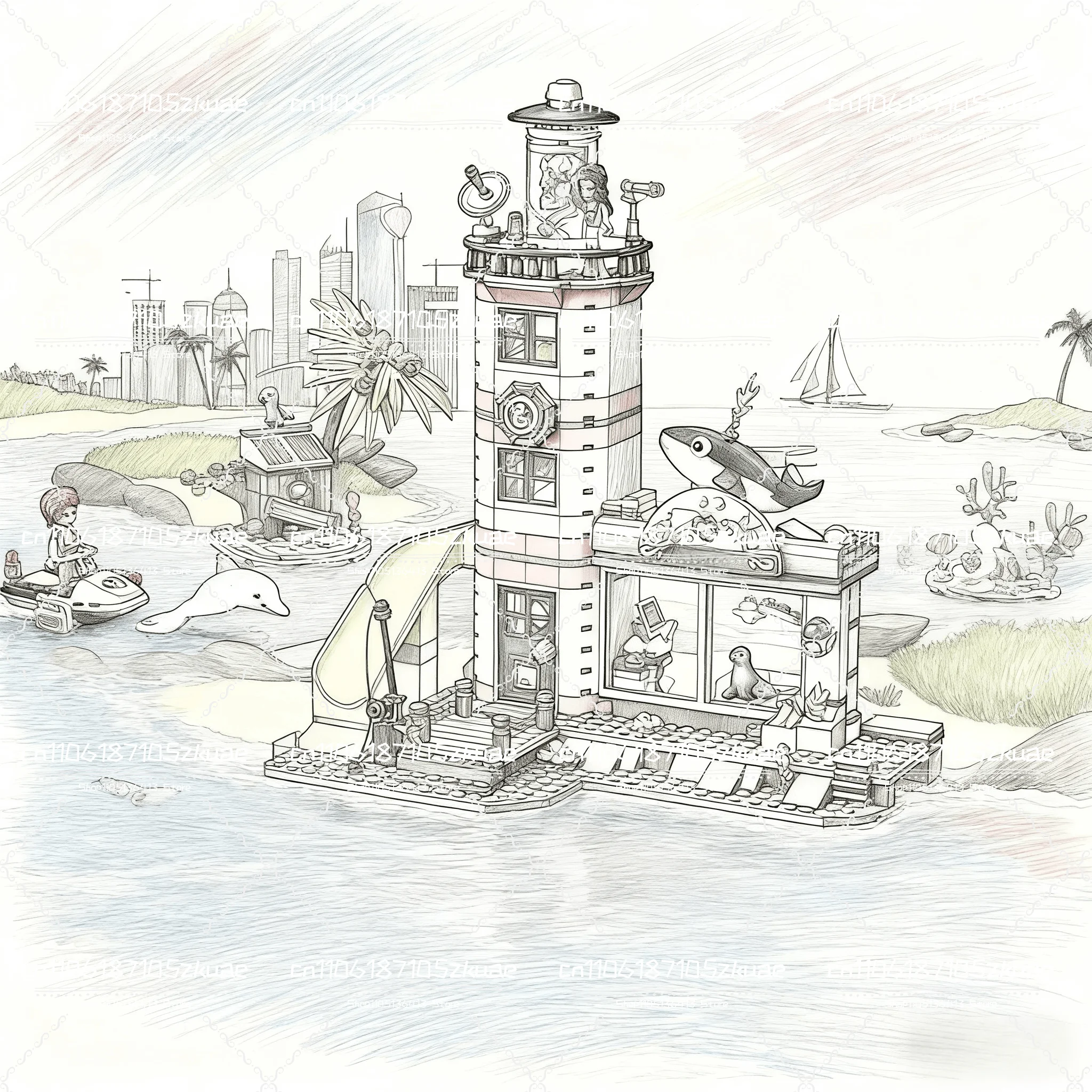 

MOC 639pcs Lighthouse Rescue Center figure Toys with Figures Tropical Island for Pretend Play