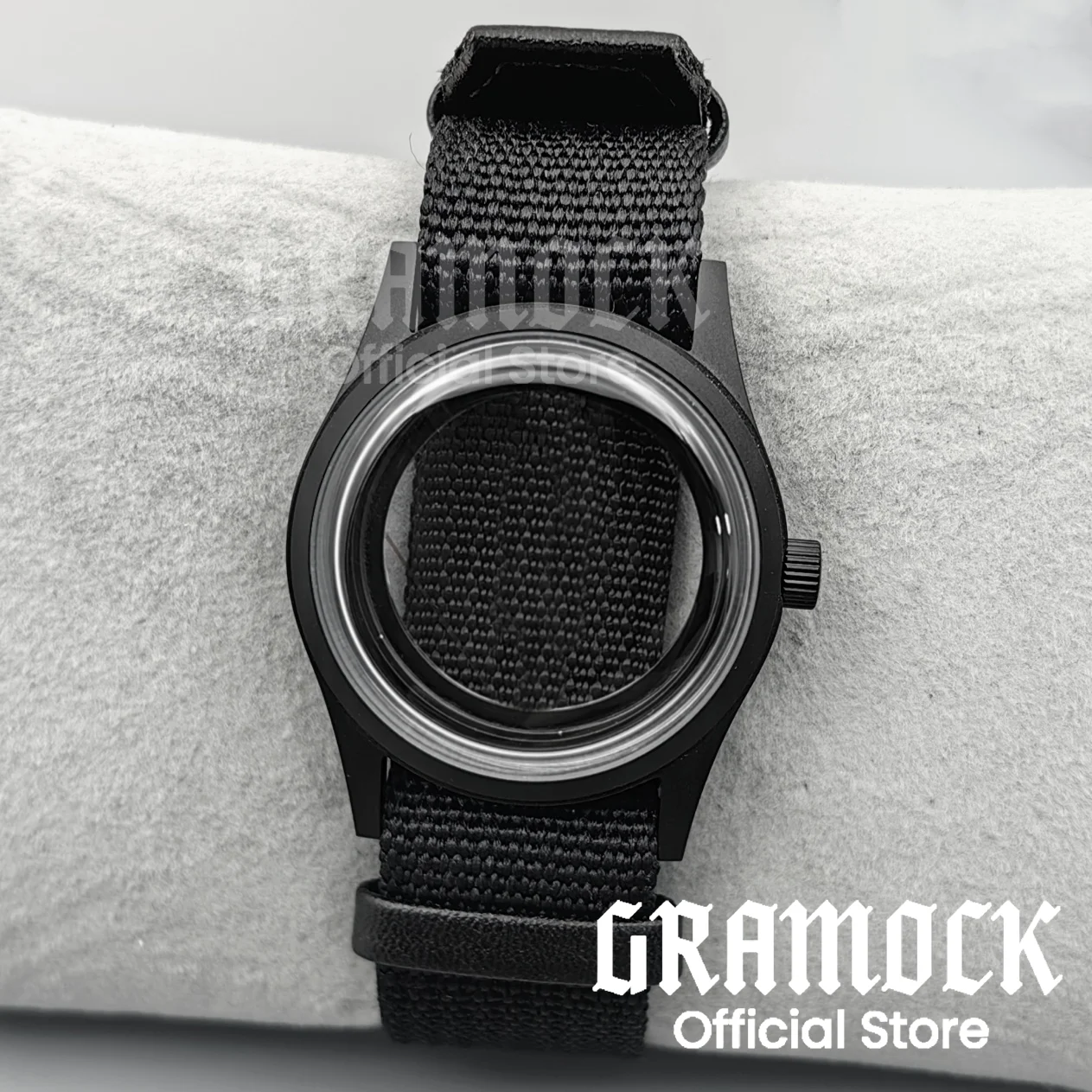 GRAMOCK 39mm Cassa per orologio per NH34 NH35 NH38 ETA2824 PT5000 Orologio da uomo in acciaio sabbiato con cinturino in nylon da immersione a cupola K1 Scatola per orologi in vetro