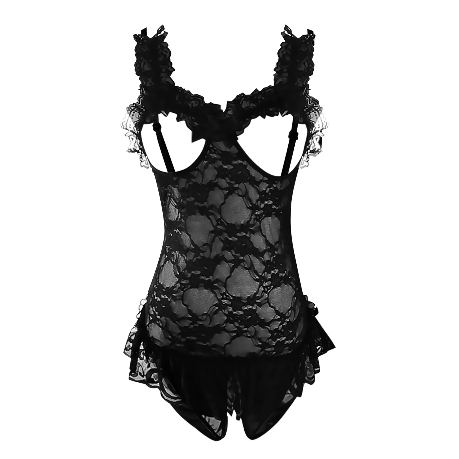 Lingerie For Women Lace Black Babydoll Sexy Mesh High Waisted Nightdress Exotic Sleepwear Female Underpants Intimates Lingerie