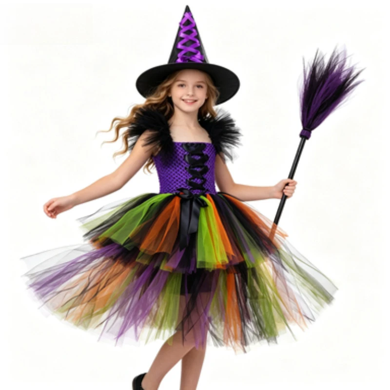 

Elegant Colorful Tulle Dress for Girls, Double-layer Tulle Skirt, Outfit for Stage,Clothes for Children's Day and Halloween