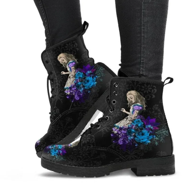 Plus-size Autumn/Winter Women\'s Doc Martens Wonderland Gothic Printed English Leather Cargo Combat Boots women shoes