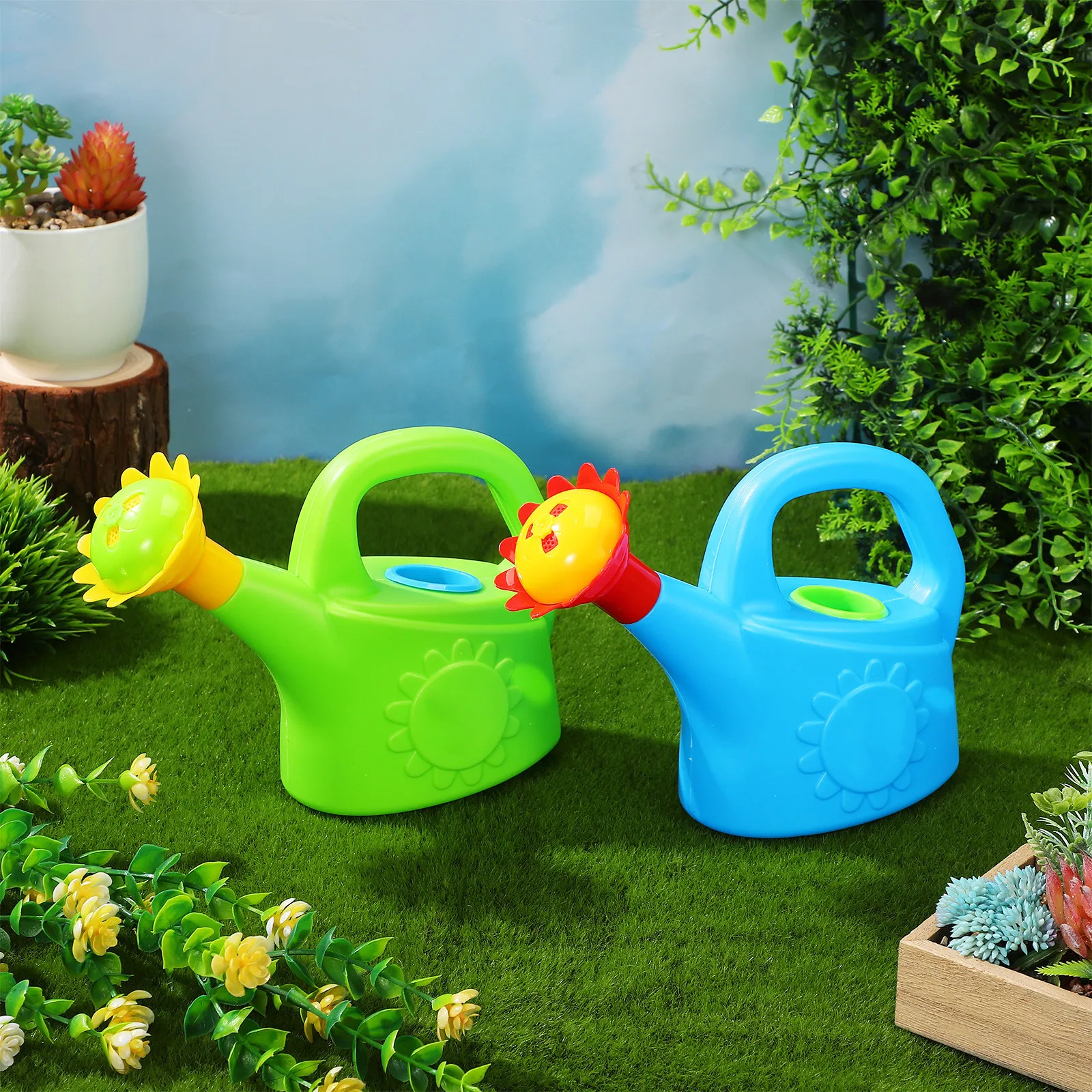 2Pcs Vibrant Plastic Watering Cans for Small Size Easy Grip Large Opening for Plant Watering Bath Play Educational Activity