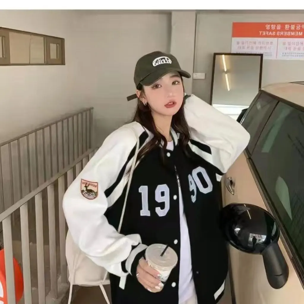 

Women's Thickened High-Quality Preppy Style Baseball Uniform Cardigan Jacket Autumn Winter Versatile Forest Green Color