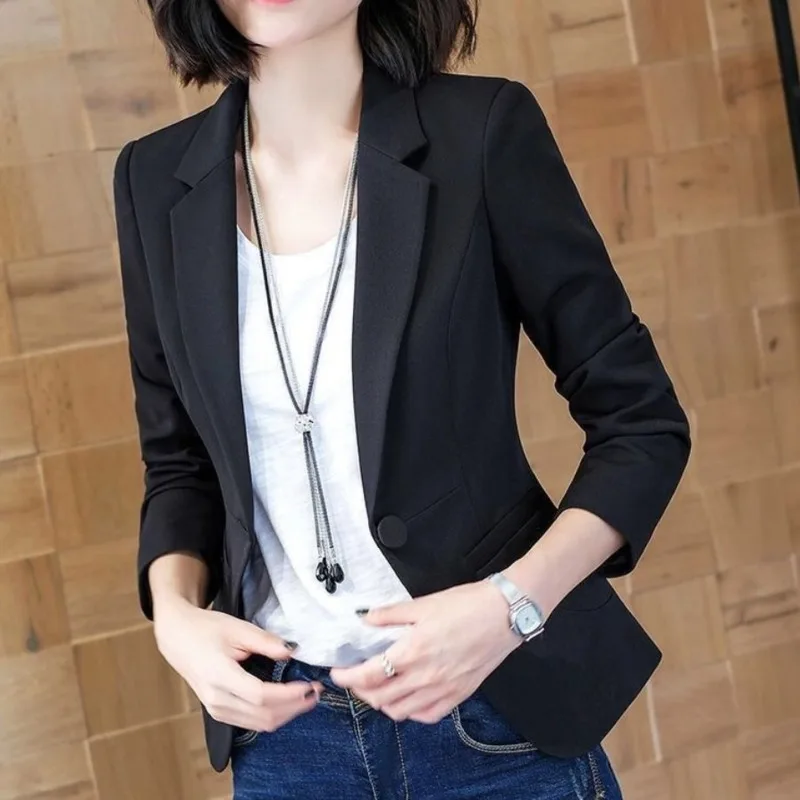 Blazers Fashion Long Sleeve Elegant All Match Chic Casual Vintage Single Button Office Lady Blazer Clothes Spring Autumn New