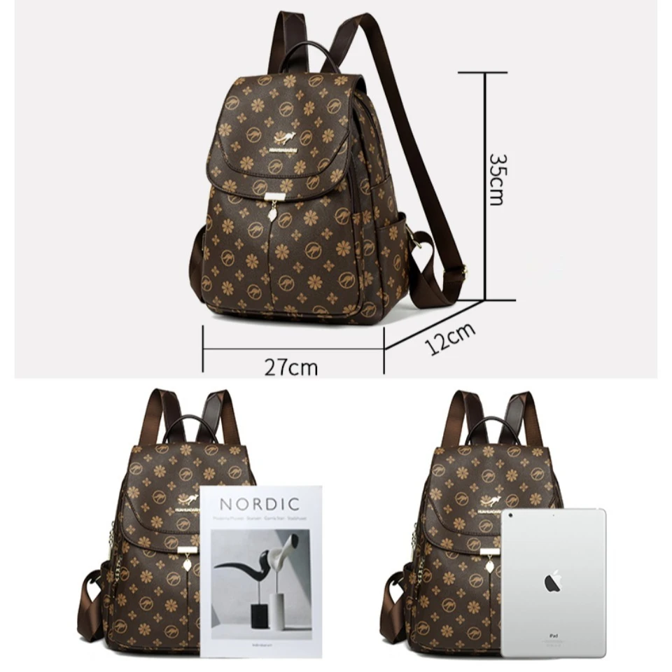Ladies Backpack Designer High Quality Pu Leather Women Bag Luxury Printed Tassels School Bags Large Capacity A4 Backpacks Sac view 5