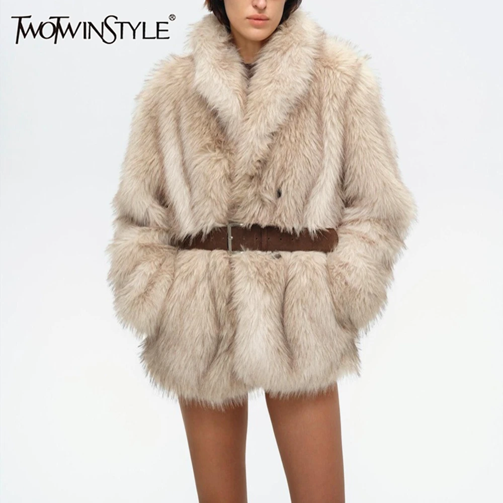 TWOTWINSTYLE Apricot Spliced Sashes Jacket Female Lapel Long Sleeve Loose Casual Minimalist Women's Jackets Autumn Fashion New