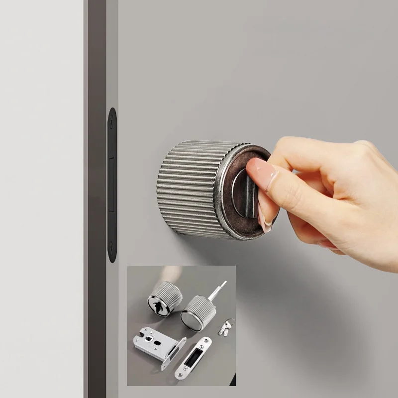 Magnetic Silent Round Bedroom Door Lock with Keys Indoor Room Wooden Door Light Fashionable Household Universal Door Handle Lock