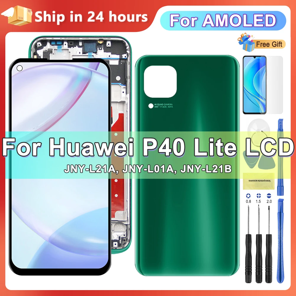 AMOLED Display For Huawei P40 Lite LCD Touch Screen Digitizer Assembly With Frame Display Replacement For Nova 6 SE LCD Display