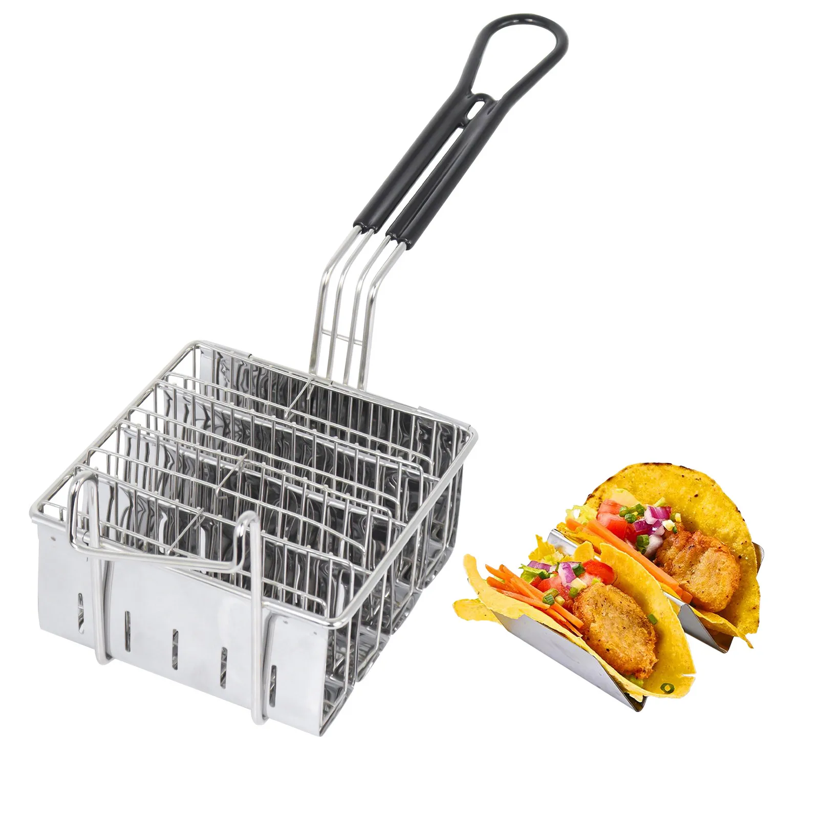 Square Taco French Fries Basket Kitchen Fried Cooking Tortilla Fry Basket for Deep Fat Fryer Squarec Basket Stainless Steel