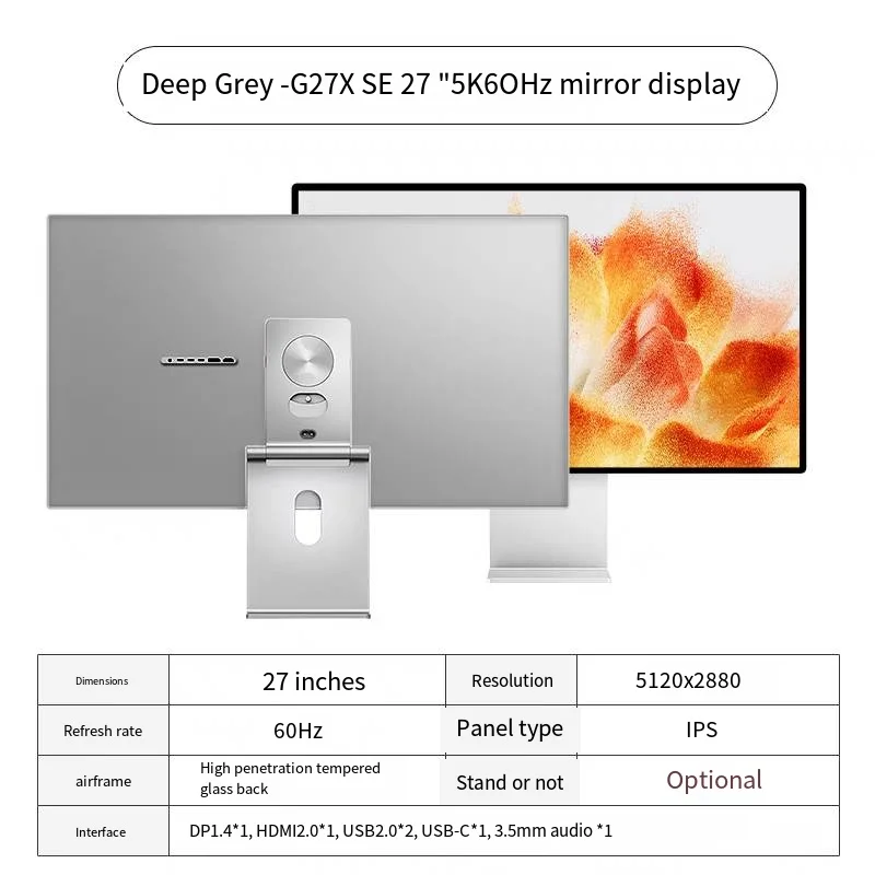 27 Inch 5K Display TYPE-C Thunderbolt Voor Mac Lcd Monitor Aluminiumlegering 60Hz Glanzend Scherm Ips Kuycon G27xse Zonder Beugel