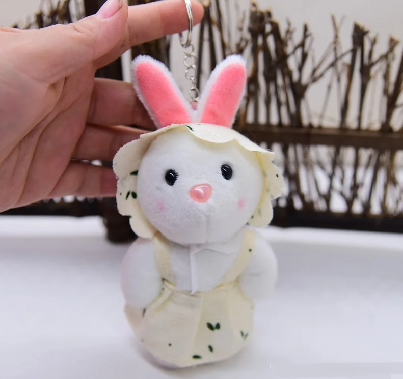 Cute pastoral style bunny doll plush pendant fashione  keychain soft rabbit lifelike decorate christmas birthday funny gift