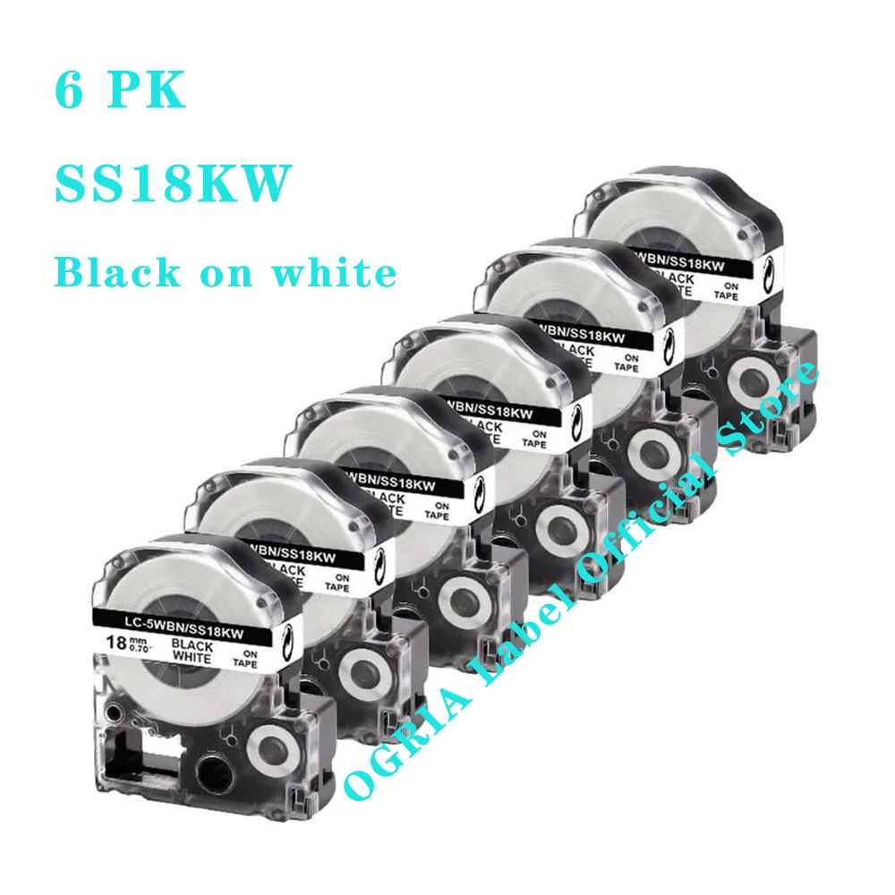 

6/10 PK SS18KW LC-5WBN9 LK-5WBN 18MM Black on white Compatible Epson/KingJim Label Cassette For LW-300 LW-400 LW-600P